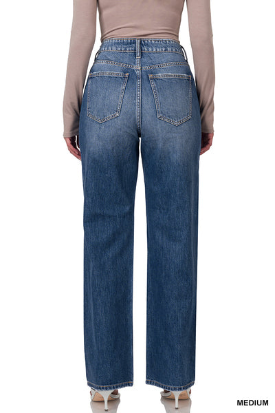 Button up super high rise straight jeans