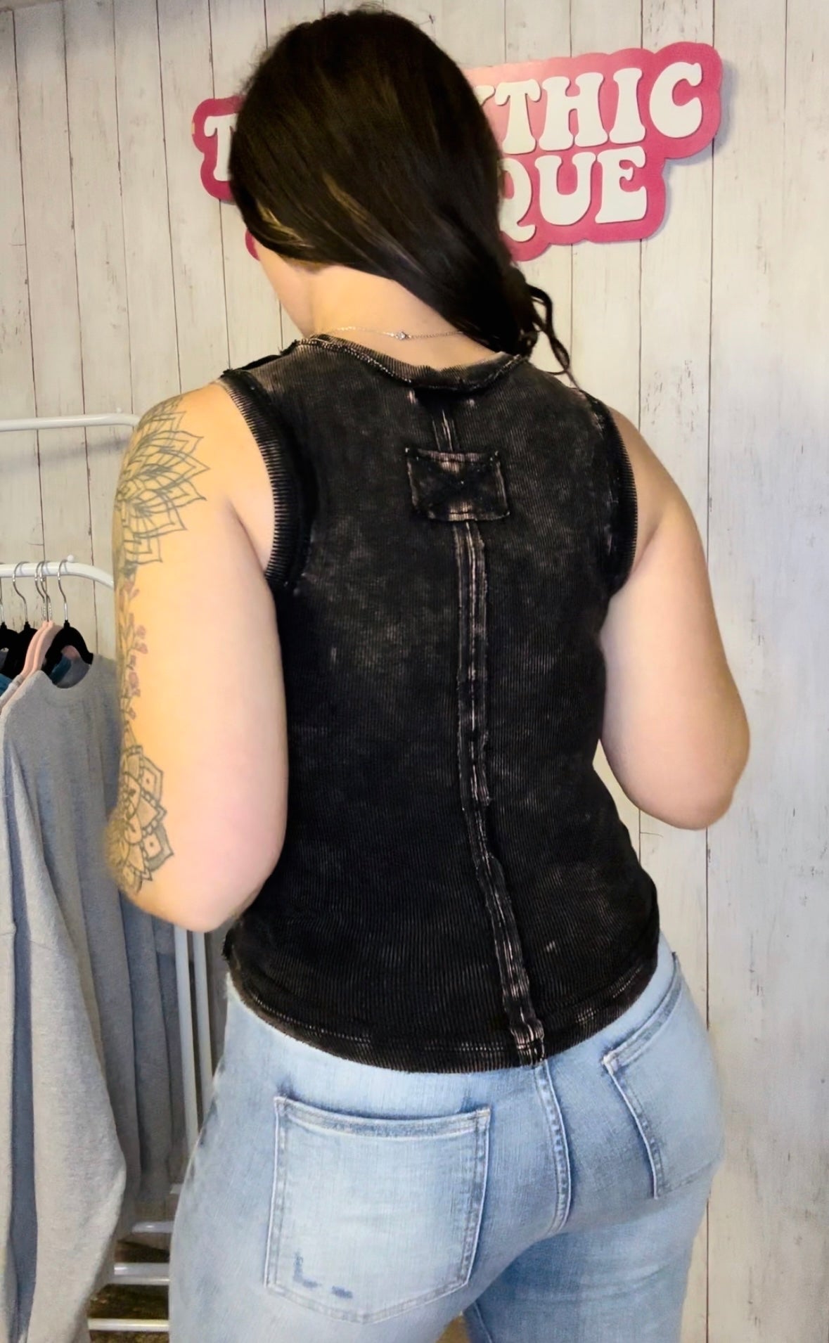 Zenana Black acid wash high neck tank