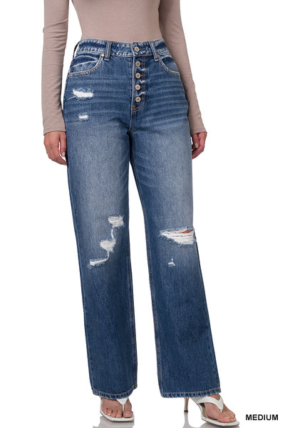 Button up super high rise straight jeans