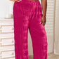 Double Take Full Size High Waist Tiered Shirring Velvet Wide Leg Pants