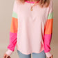 Color Block Round Neck Long Sleeve Top