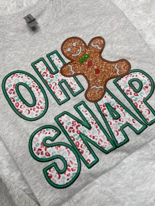 Oh snap gingerbread Faux embroidered design on tee or sweatshirt