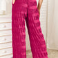 Double Take Full Size High Waist Tiered Shirring Velvet Wide Leg Pants