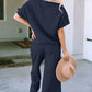 Double Take Full Size Texture Short Sleeve Top and Pants Set