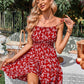 Floral Smocked Waist Tie Shoulder Dress