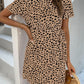 Animal Print Belted Keyhole Round Neck Dress