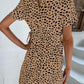 Animal Print Belted Keyhole Round Neck Dress