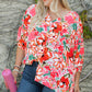 Plus Size Floral V-Neck Half Sleeve Shirt