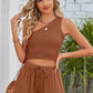 Smocked One-Shoulder Sleeveless Top and Shorts Set