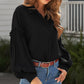 Button Front Bubble Sleeve Frill Trim Blouse