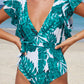 Botanical Print Deep V Tie Waist One-Piece Swimsuit