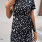 Animal Print Belted Keyhole Round Neck Dress