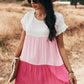 Color Block Round Neck Tiered Dress