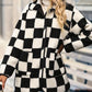 Double Take Full Size Checkered Button Front Coat with Pockets