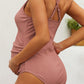 Ribbed Spaghetti Strap One-Piece Maternity Swimsuit
