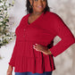 Double Take Half Button Long Sleeve Ruffle Hem Blouse