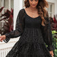 Leopard Applique Flounce Sleeve Smocked Tiered Dress