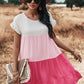 Color Block Round Neck Tiered Dress