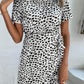 Animal Print Belted Keyhole Round Neck Dress