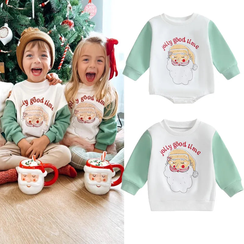 Kids Christmas Santa crewneck and bubble rompers (TAT: 10-20 days)