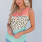 Leopard Color Block Decorative Button Tank