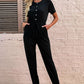 Button Front Short Sleeve Jogger Jumpsuit