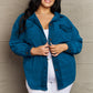 Zenana Cozy in the Cabin Full Size Fleece Elbow Patch Shacket in Teal