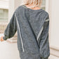 Double Take Acid Wash Round Neck Seam Detail Slit Sweatshirt