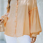 Button Front Bubble Sleeve Frill Trim Blouse