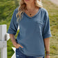 Textured V-Neck Half Sleeve Blouse