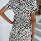 Animal Print Belted Keyhole Round Neck Dress