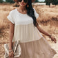 Color Block Round Neck Tiered Dress