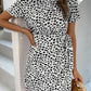 Animal Print Belted Keyhole Round Neck Dress