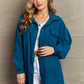 Zenana Cozy in the Cabin Full Size Fleece Elbow Patch Shacket in Teal