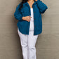 Zenana Cozy in the Cabin Full Size Fleece Elbow Patch Shacket in Teal