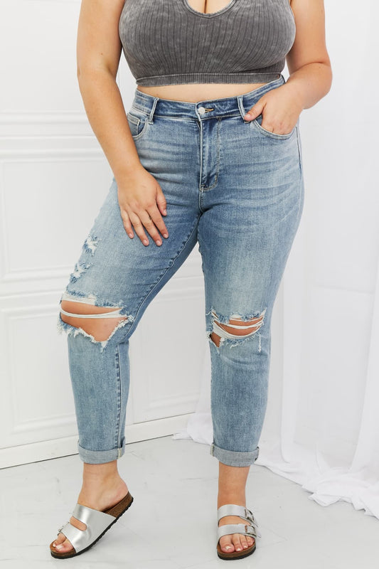 Judy Blue Malia Full Size Mid Rise Boyfriend Jeans