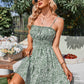 Floral Smocked Waist Tie Shoulder Dress