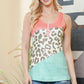 Leopard Color Block Decorative Button Tank