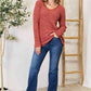 Double Take Ribbed V-Neck Long Sleeve T-Shirt