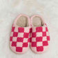 Melody Checkered Print Plush Slide Slippers