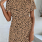 Animal Print Belted Keyhole Round Neck Dress