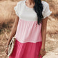 Color Block Round Neck Tiered Dress