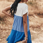 Color Block Round Neck Tiered Dress