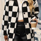 Double Take Full Size Checkered Button Front Coat with Pockets