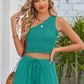 Smocked One-Shoulder Sleeveless Top and Shorts Set