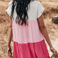 Color Block Round Neck Tiered Dress