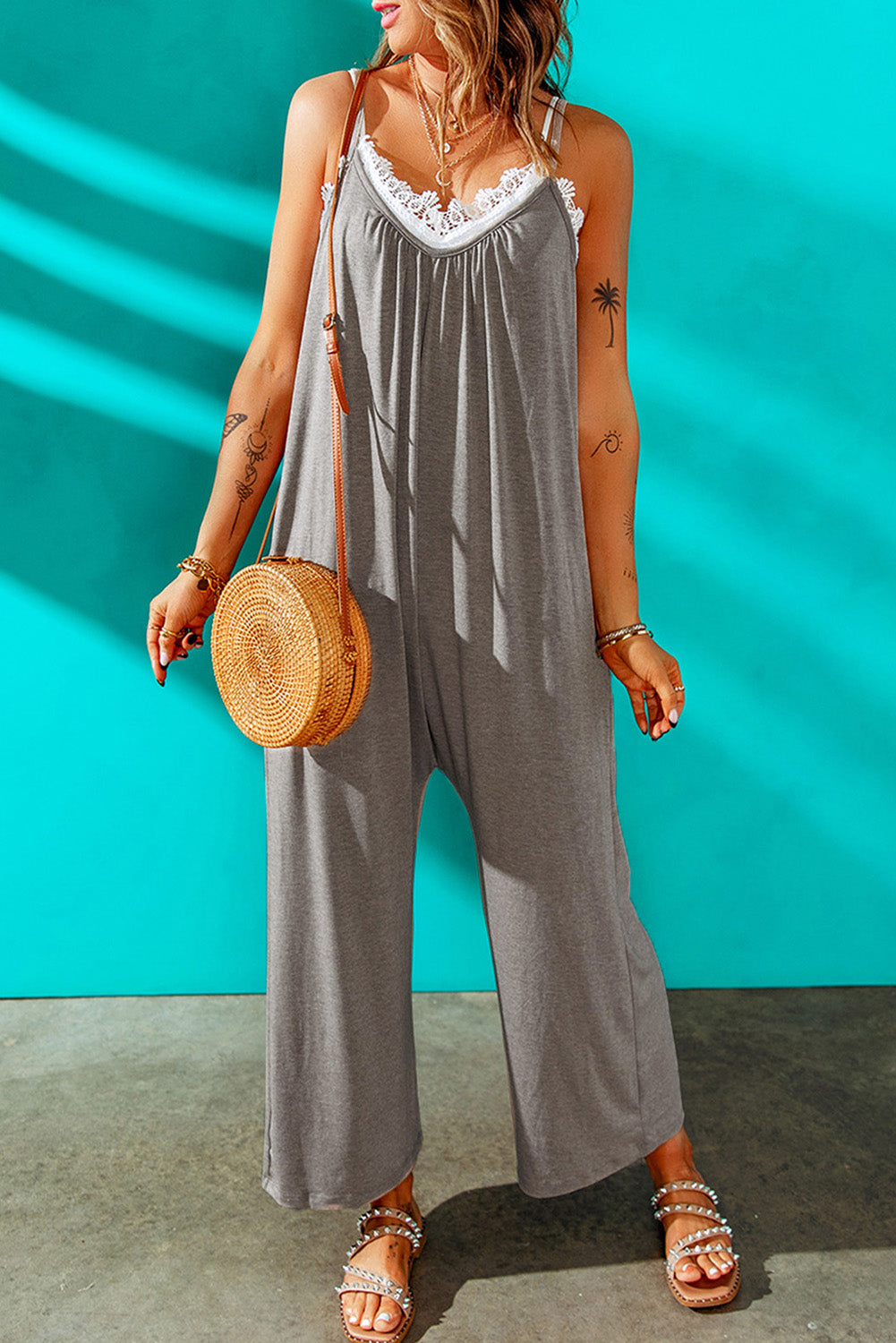 Full Size Spaghetti Strap Wide Leg Jumpsuit